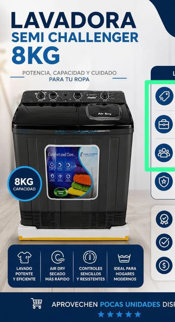 Lavadora 8kg CHALLENGER's foto | Mi Carrito |  BizneCubano